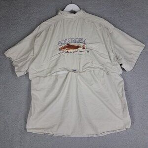 Columbia PFG Fishing Shirt Adult XXL Beige Fish Button Down Vented Outdoors Mens
